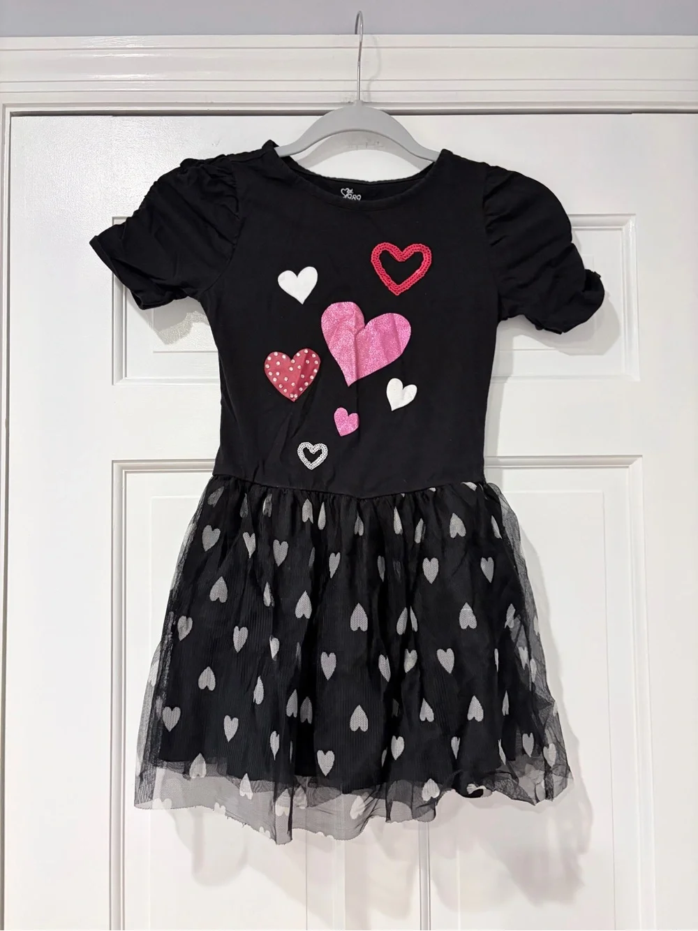 The Children's Place Black Dress with Pink & White Heart Accents